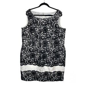 Eloquii Dress Size 22W NEW Floral Lace White Black Midi Women's Lace Over Dress